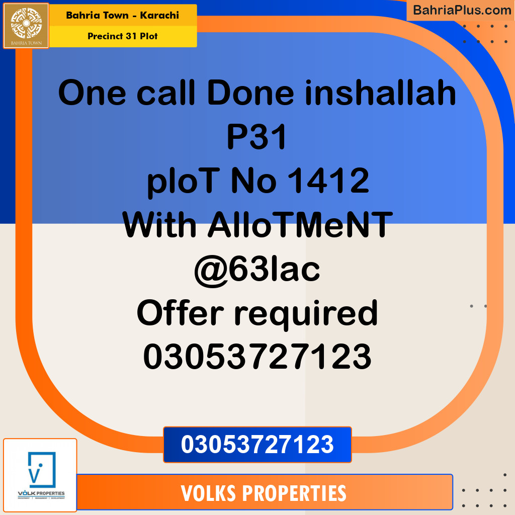 Residential Plot for Sale in Precinct 31 Plot -  Bahria Town, Karachi - (BP-154457)