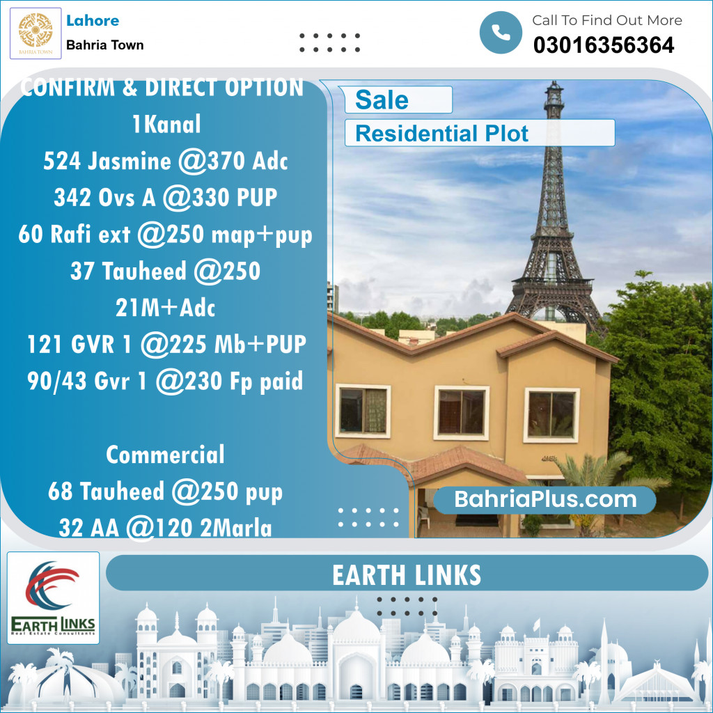 Residential Plot for Sale in Sector C - Jasmine Block -  Bahria Town, Lahore - (BP-154477)