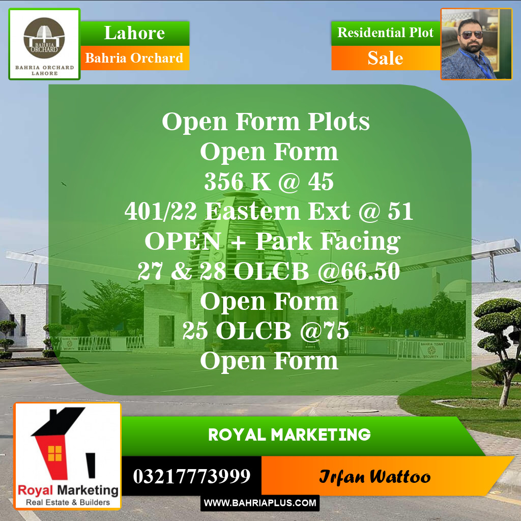 Residential Plot for Sale in Bahria Orchard, Lahore - (BP-154482)