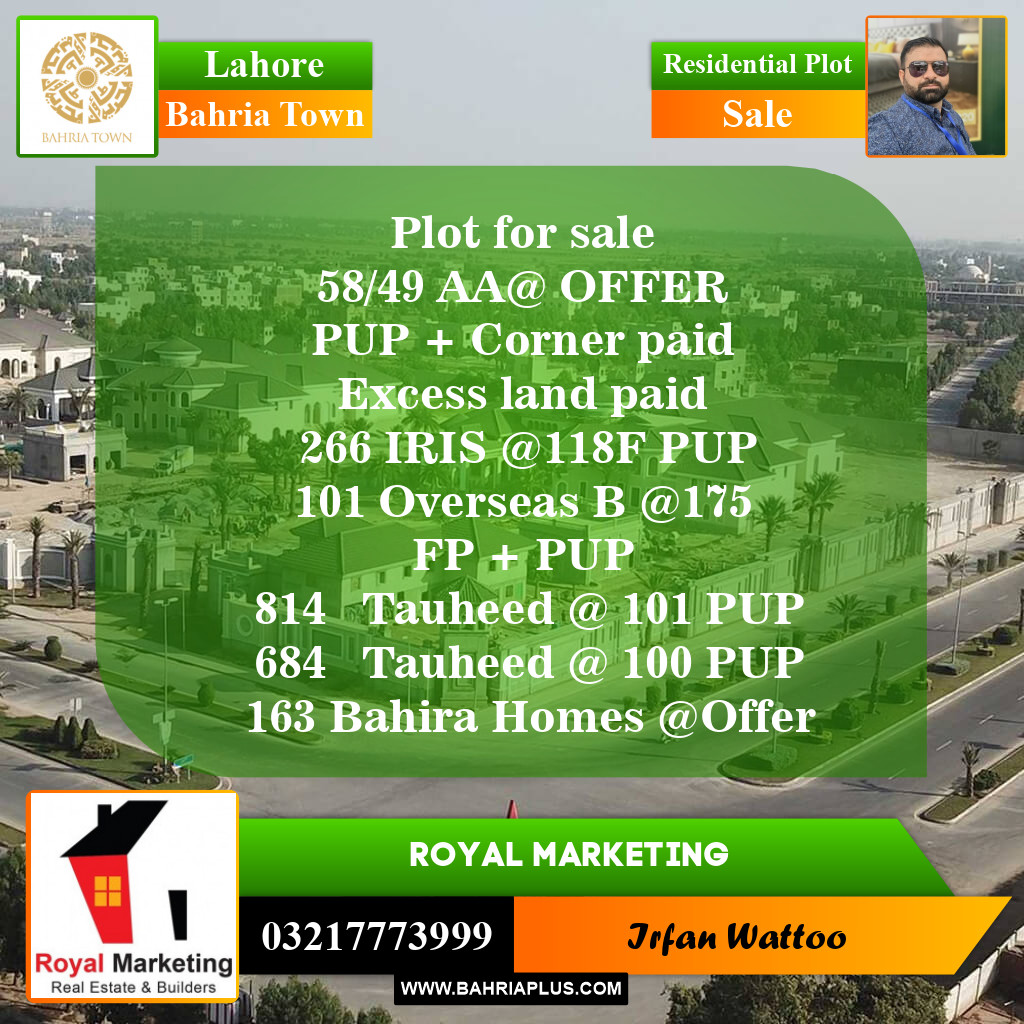 Residential Plot for Sale in Bahria Town, Lahore - (BP-154487)