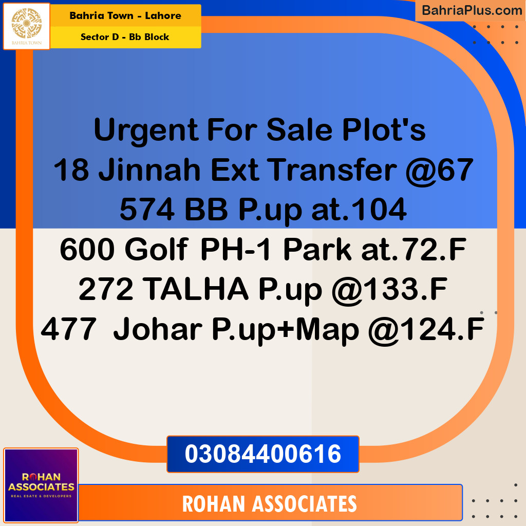 Residential Plot for Sale in Sector D - BB Block -  Bahria Town, Lahore - (BP-154506)