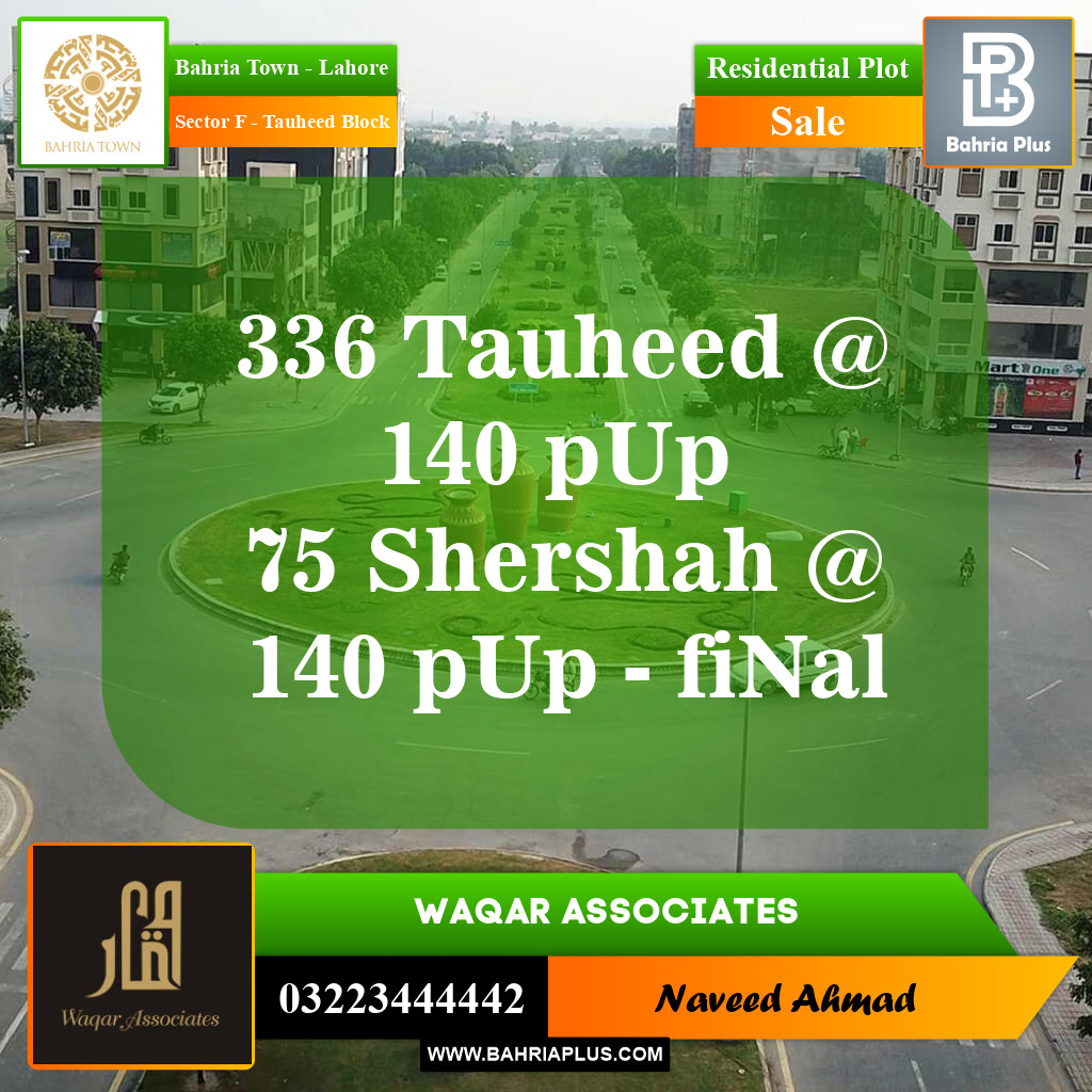 Residential Plot for Sale in Sector F - Tauheed Block -  Bahria Town, Lahore - (BP-154520)