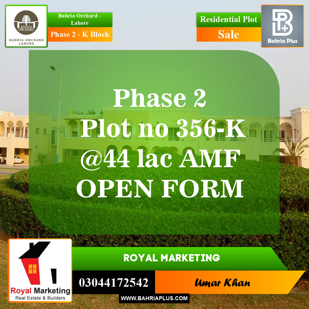 Residential Plot for Sale in Phase 2 - K Block -  Bahria Orchard, Lahore - (BP-154551)