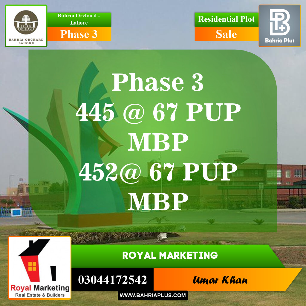 Residential Plot for Sale in Phase 3 -  Bahria Orchard, Lahore - (BP-154552)
