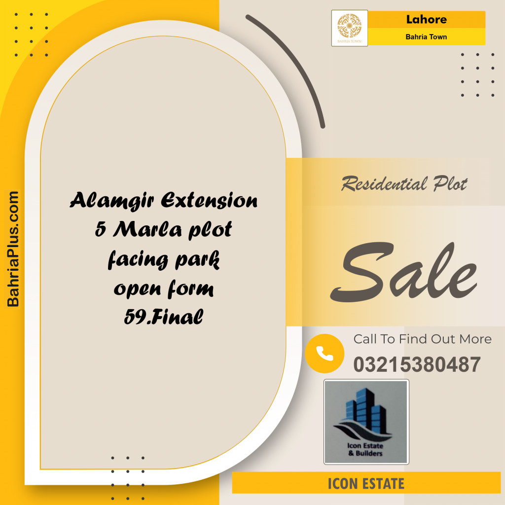 Residential Plot for Sale in Sector F - Alamgir Block -  Bahria Town, Lahore - (BP-154571)