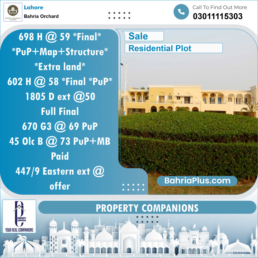 Residential Plot for Sale in Phase 2 - H Block -  Bahria Orchard, Lahore - (BP-154582)