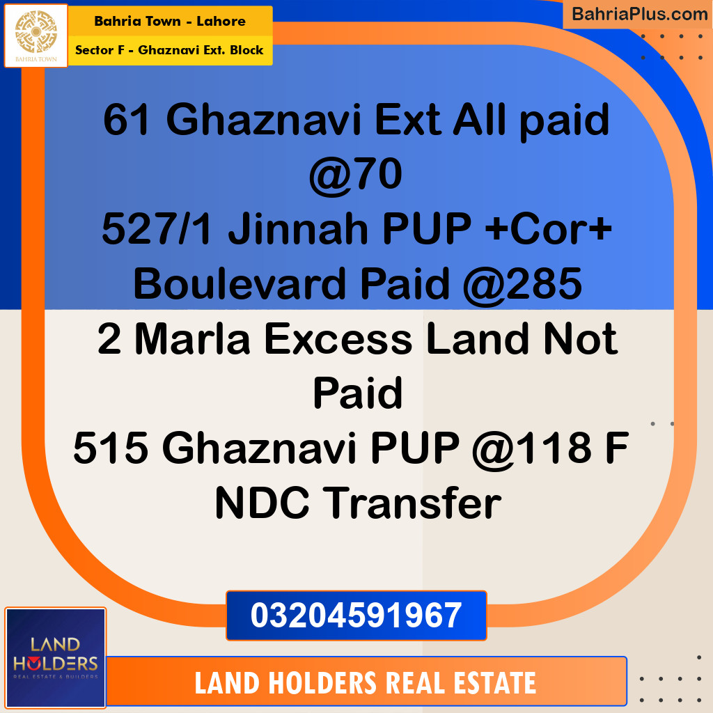 Residential Plot for Sale in Sector F - Ghaznavi Ext. Block -  Bahria Town, Lahore - (BP-154592)