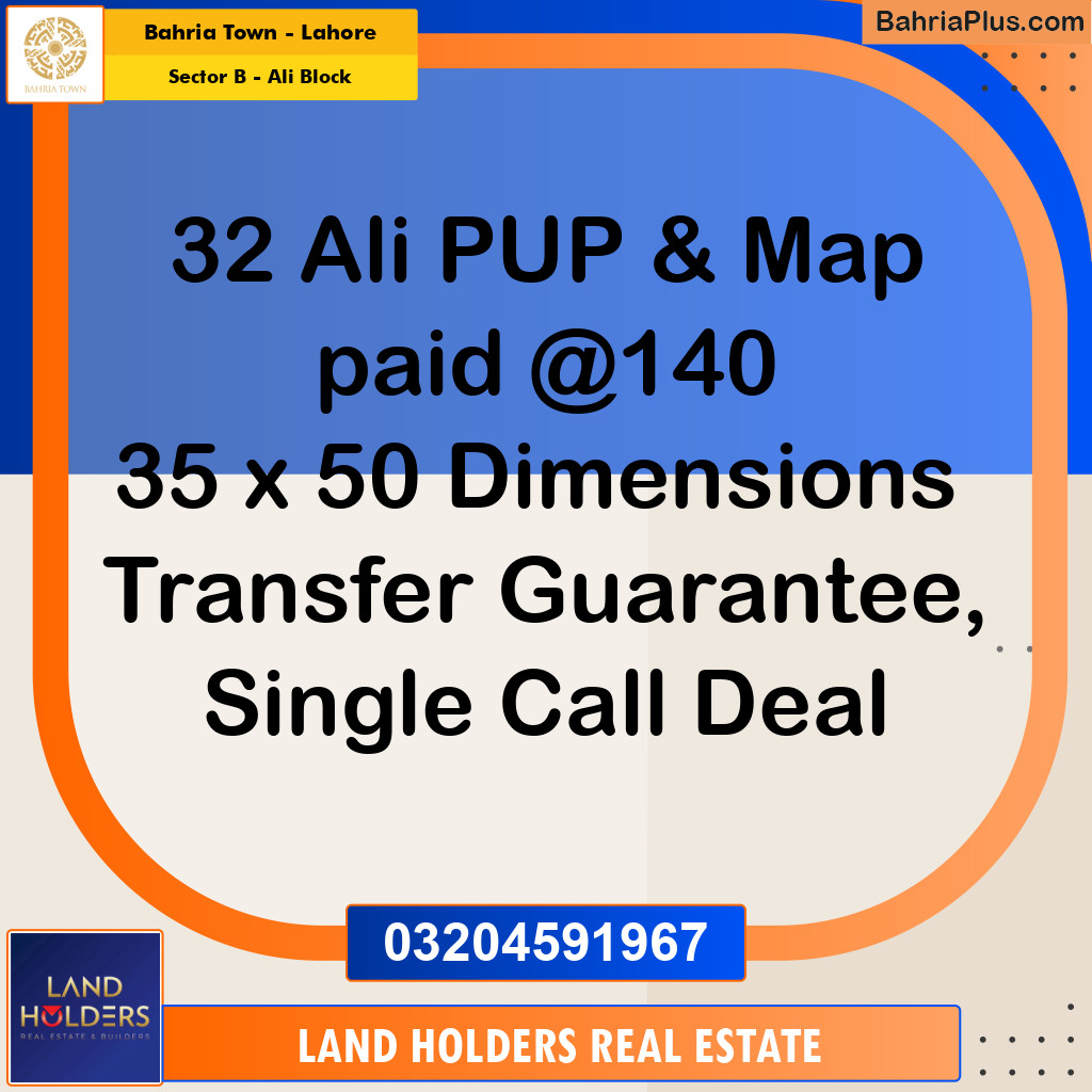 Residential Plot for Sale in Sector B - Ali Block -  Bahria Town, Lahore - (BP-154600)