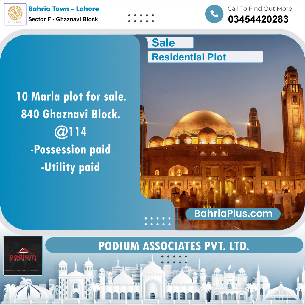 Residential Plot for Sale in Sector F - Ghaznavi Block -  Bahria Town, Lahore - (BP-154607)