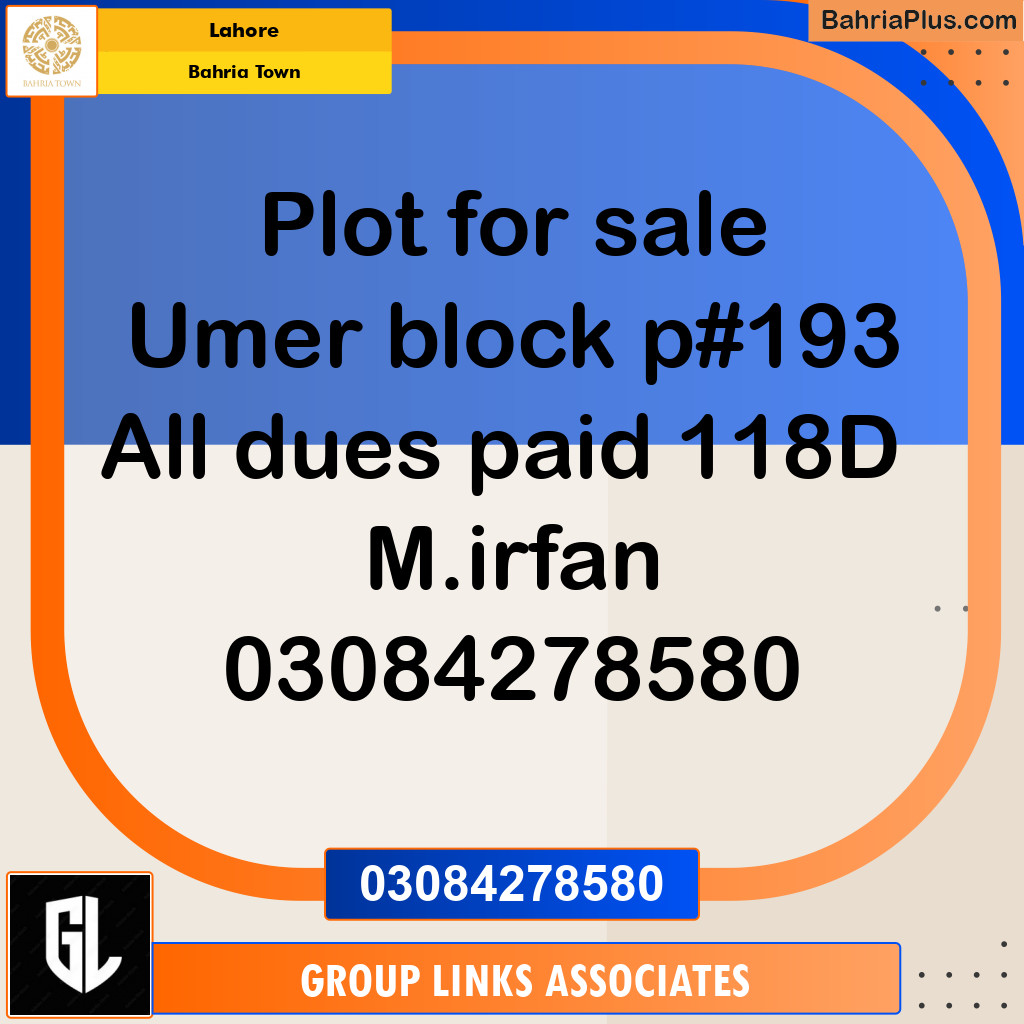 Residential Plot for Sale in Sector B - Umer Block - Bahria Town, Lahore - (BP-154618)