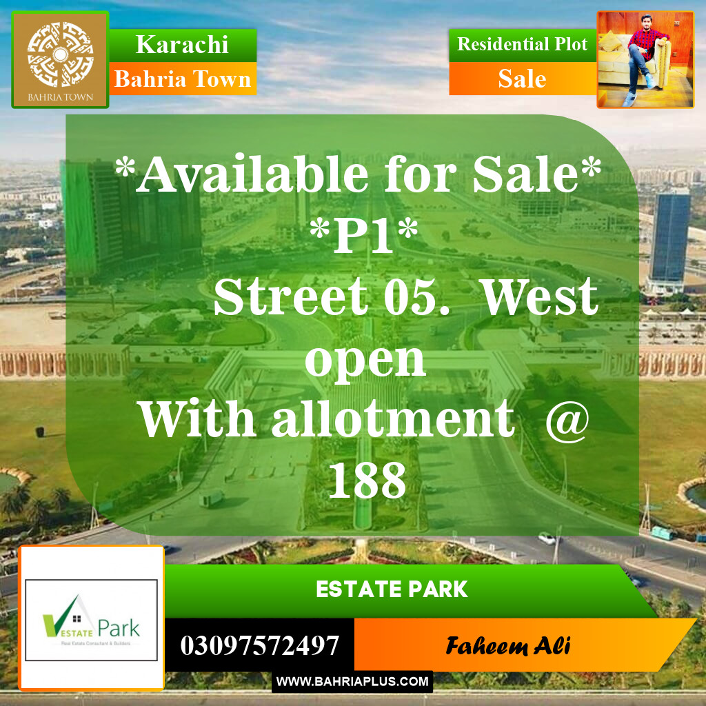 250 Sq. Yards Residential Plot for Sale in Precinct 1 -  Bahria Town, Karachi - (BP-154619)