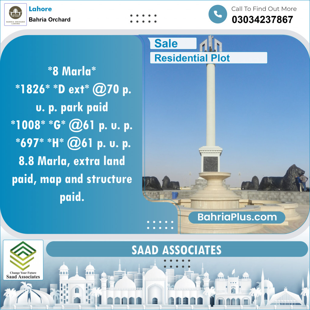 Residential Plot for Sale in Phase 2 - D Block -  Bahria Orchard, Lahore - (BP-154672)