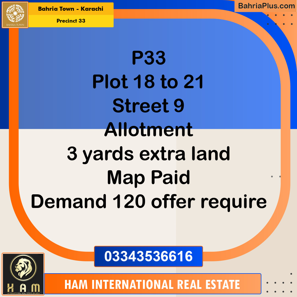 Residential Plot for Sale in Precinct 33 -  Bahria Town, Karachi - (BP-154727)