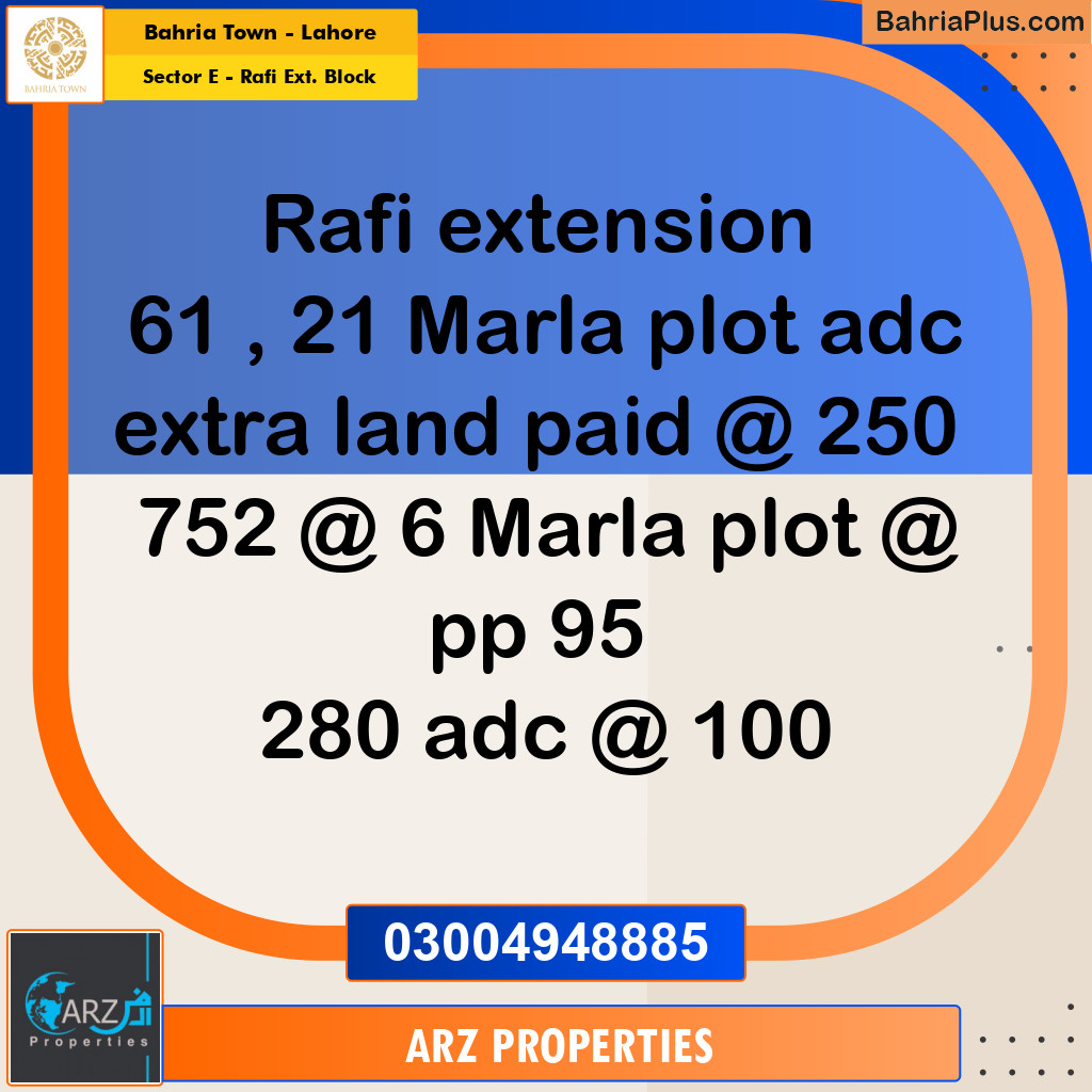Residential Plot for Sale in Sector E - Rafi Ext. Block - Bahria Town, Lahore - (BP-154740)
