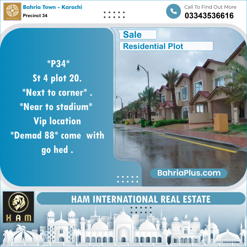 250 Sq. Yards Residential Plot for Sale in Precinct 34 -  Bahria Town, Karachi - (BP-154758)