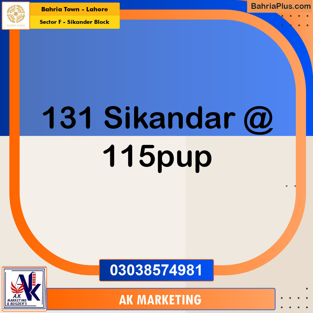 Residential Plot for Sale in Sector F - Sikander Block -  Bahria Town, Lahore - (BP-154849)