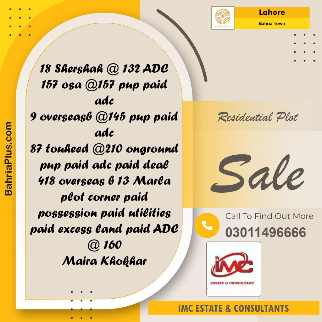 Residential Plot for Sale in Sector F - Shershah Block - Bahria Town, Lahore - (BP-154854)