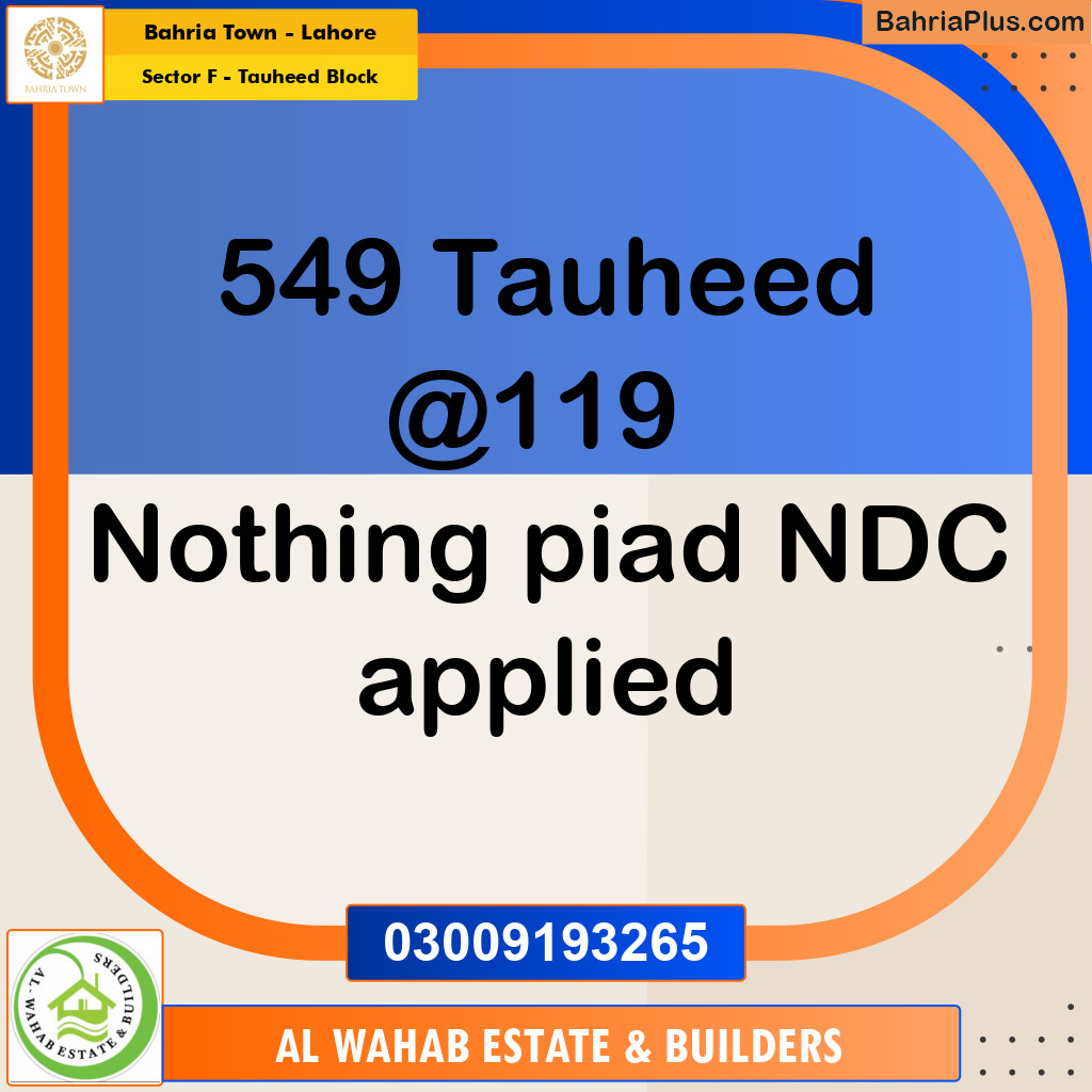 Residential Plot for Sale in Sector F - Tauheed Block -  Bahria Town, Lahore - (BP-154869)