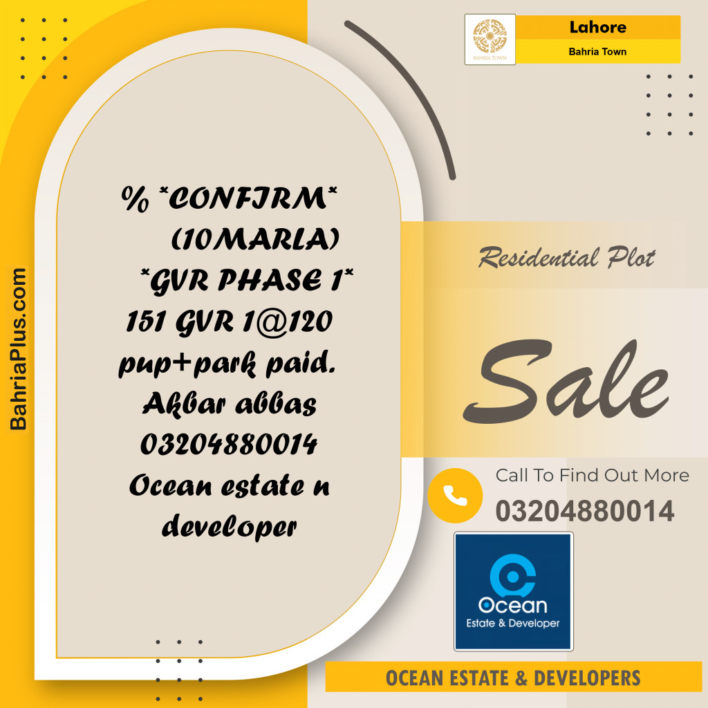 Residential Plot for Sale in Bahria Town, Lahore - (BP-154919)