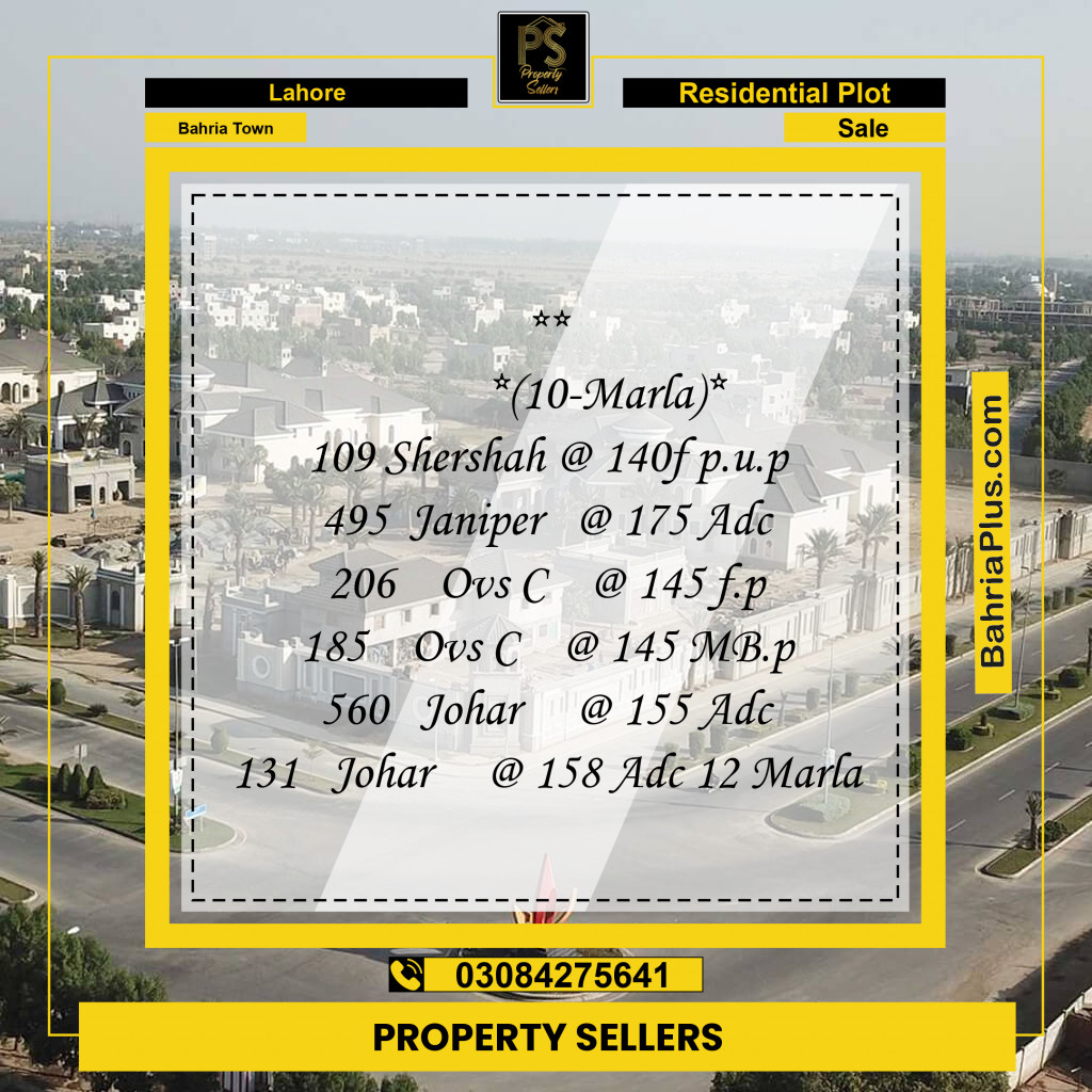 Residential Plot for Sale in Sector F - Shershah Block -  Bahria Town, Lahore - (BP-154933)
