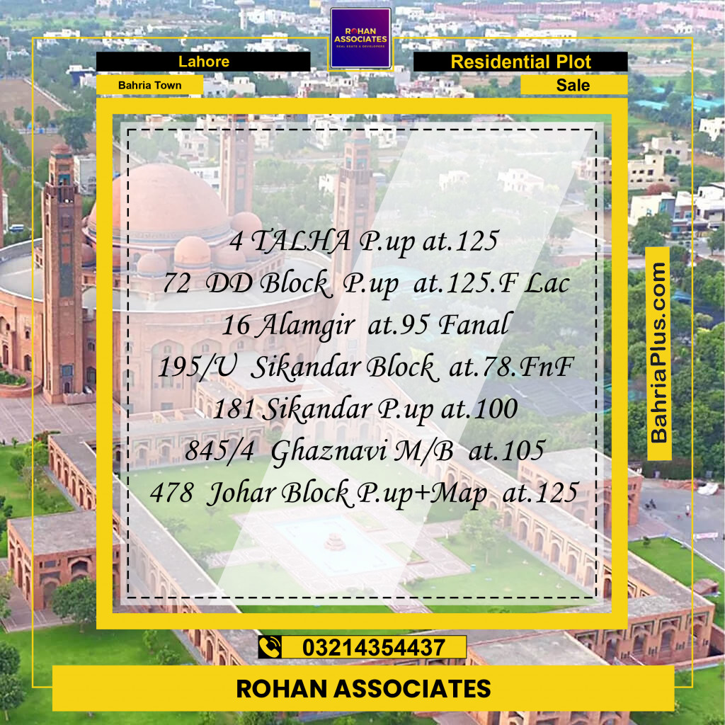 Residential Plot for Sale in Bahria Town, Lahore - (BP-154949)