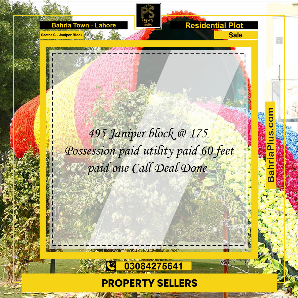 Residential Plot for Sale in Sector C - Janiper Block -  Bahria Town, Lahore - (BP-154958)