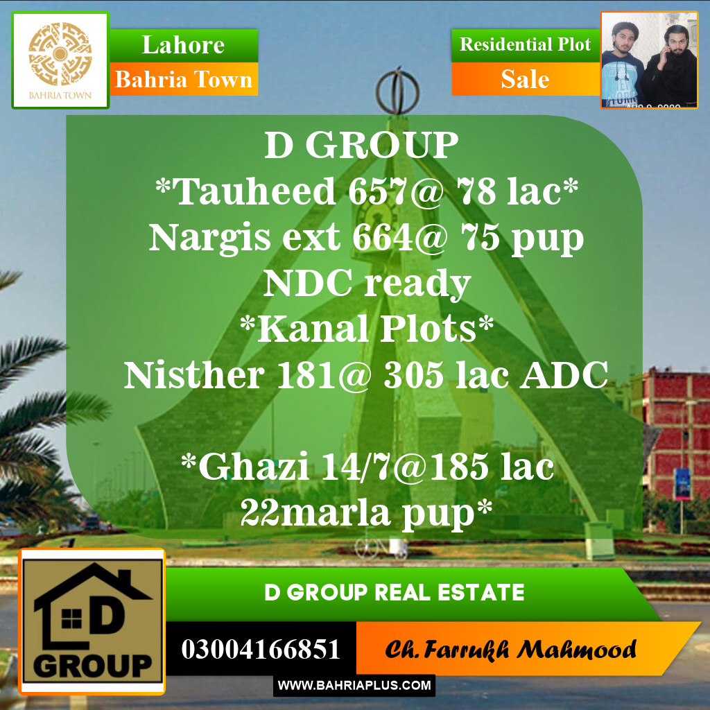 Residential Plot for Sale in Sector F - Tauheed Block -  Bahria Town, Lahore - (BP-154985)