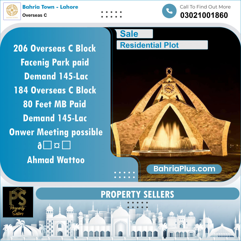 Residential Plot for Sale in Overseas C -  Bahria Town, Lahore - (BP-154987)