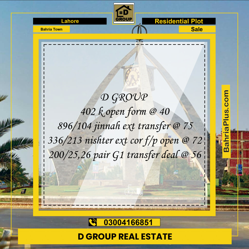 Residential Plot for Sale in Bahria Town, Lahore - (BP-154991)