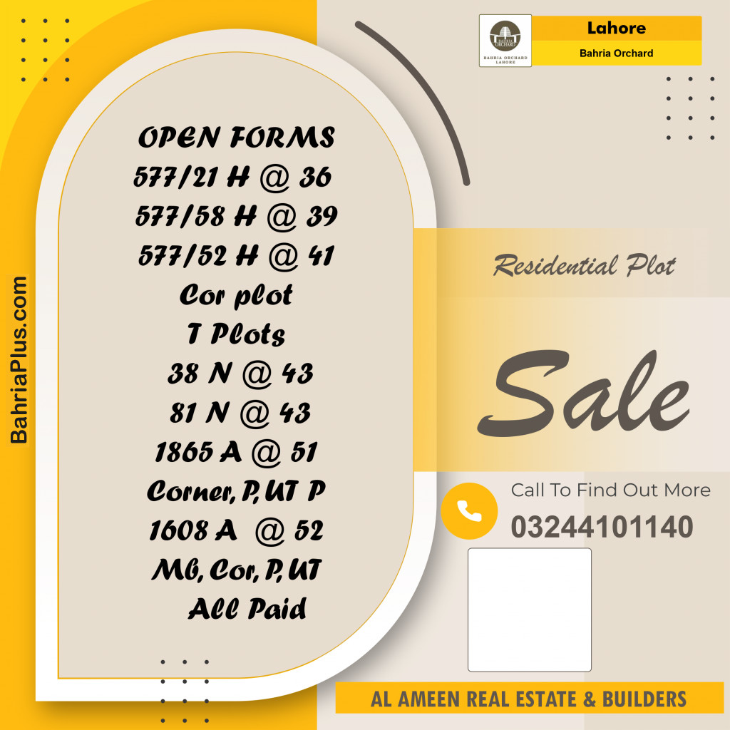 Residential Plot for Sale in Bahria Orchard, Lahore - (BP-155009)