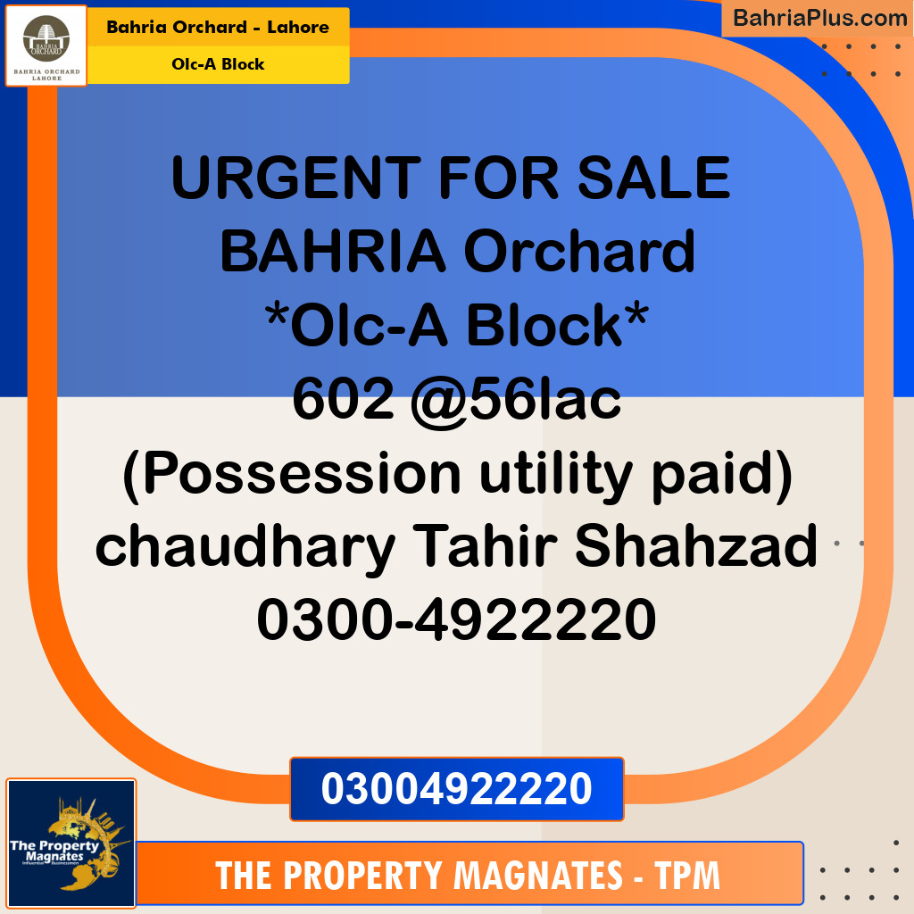 Residential Plot for Sale in OLC-A Block -  Bahria Orchard, Lahore - (BP-155013)