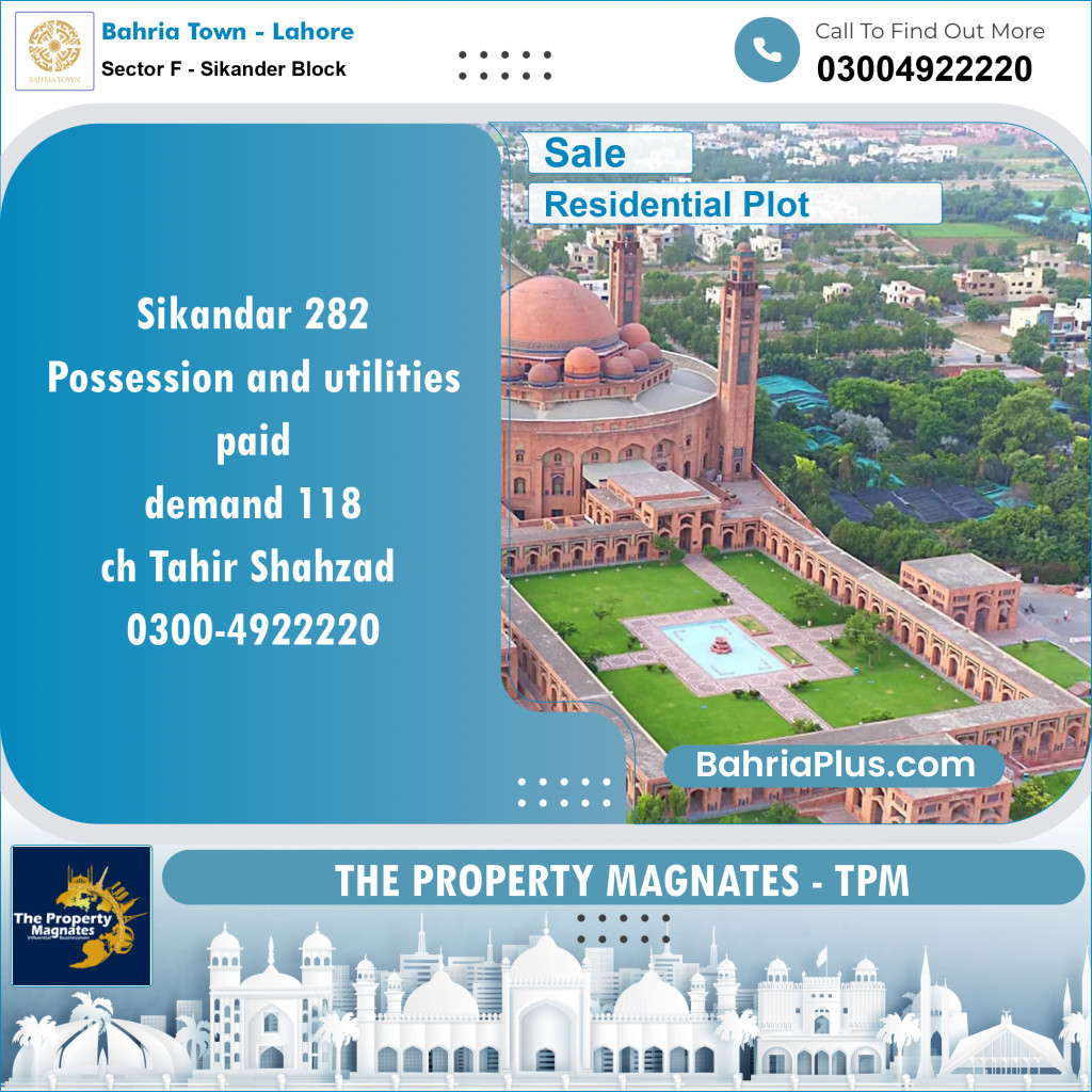 Residential Plot for Sale in Sector F - Sikander Block -  Bahria Town, Lahore - (BP-155020)