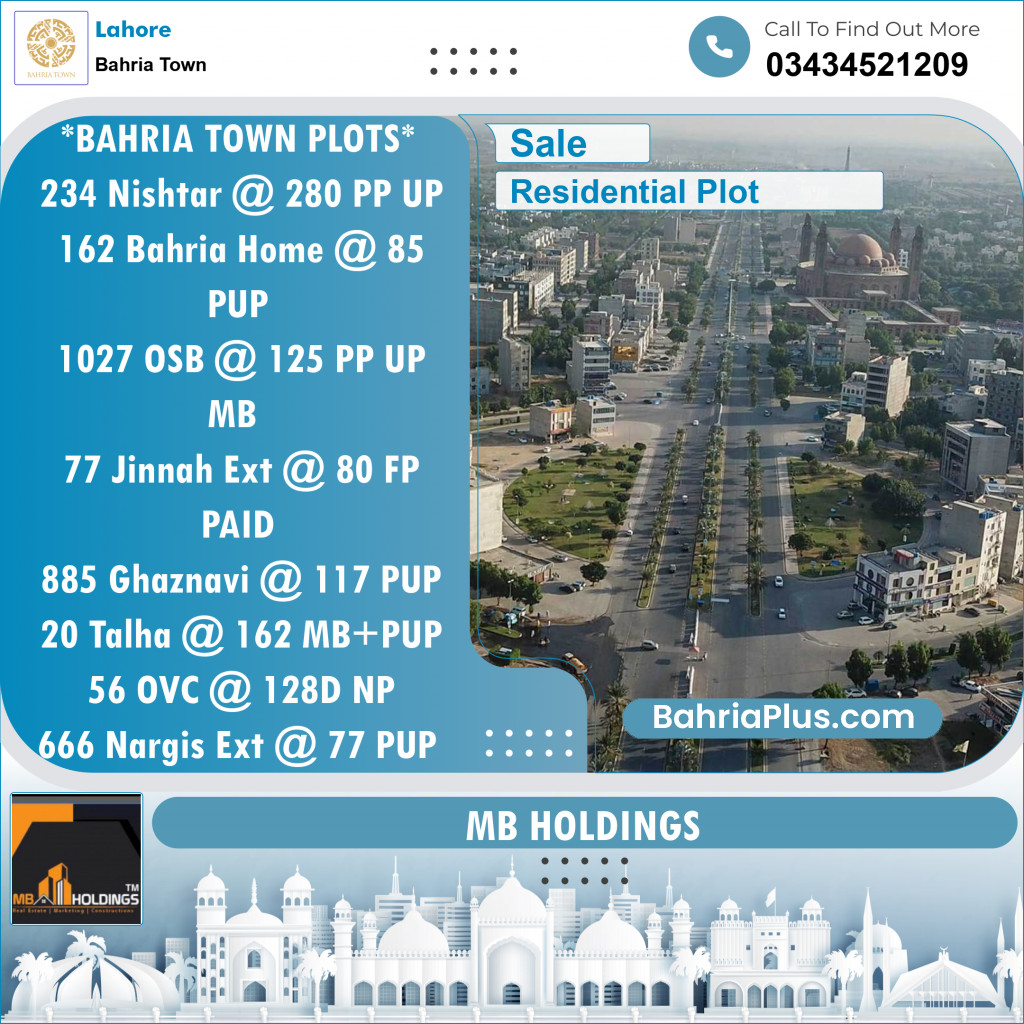 Residential Plot for Sale in Sector E - Nishtar Block -  Bahria Town, Lahore - (BP-155051)