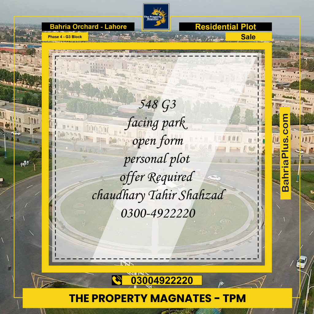 Residential Plot for Sale in Phase 4 - G3 Block -  Bahria Orchard, Lahore - (BP-155070)