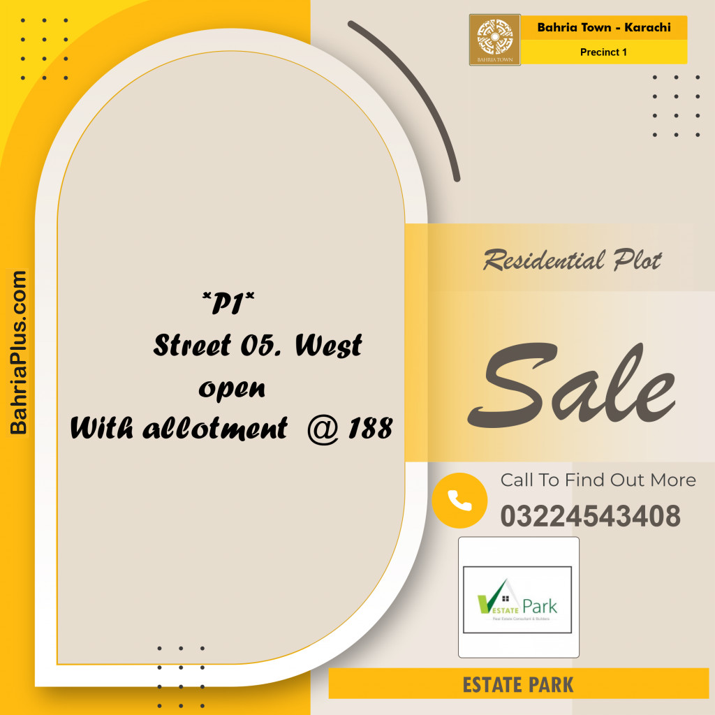 250 Sq. Yards Residential Plot for Sale in Precinct 1 -  Bahria Town, Karachi - (BP-155094)