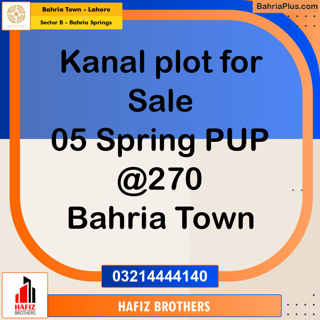 Residential Plot for Sale in Sector B - Bahria Springs -  Bahria Town, Lahore - (BP-155095)