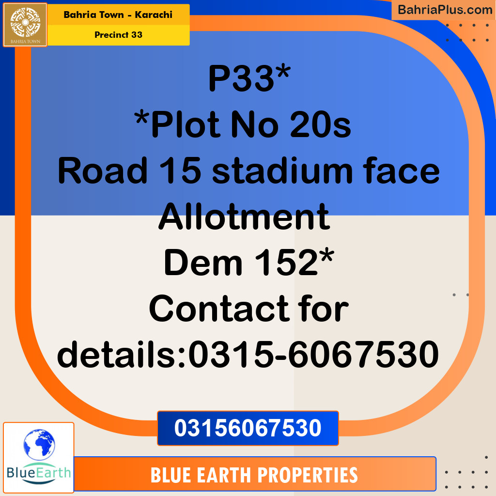 Residential Plot for Sale in Precinct 33 -  Bahria Town, Karachi - (BP-155098)