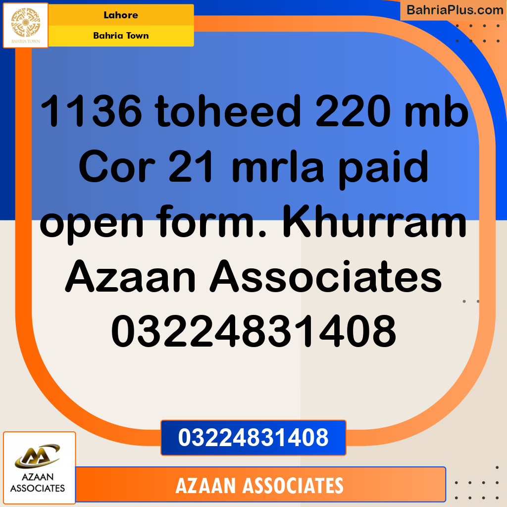 Residential Plot for Sale in Sector F - Tauheed Block -  Bahria Town, Lahore - (BP-155120)