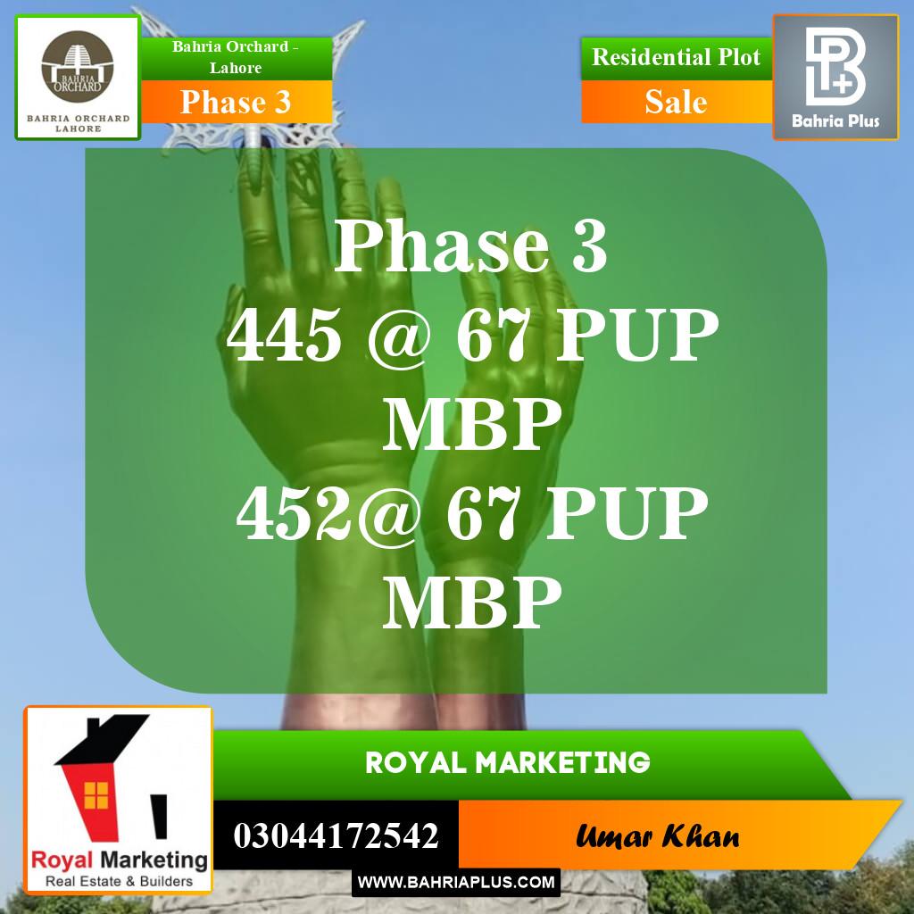 Residential Plot for Sale in Phase 3 -  Bahria Orchard, Lahore - (BP-155121)
