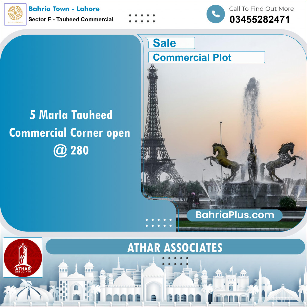 Commercial Plot for Sale in Sector F - Tauheed Commercial -  Bahria Town, Lahore - (BP-155135)