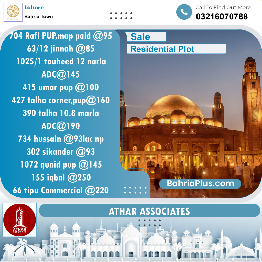 Residential Plot for Sale in Bahria Town, Lahore - (BP-155144)