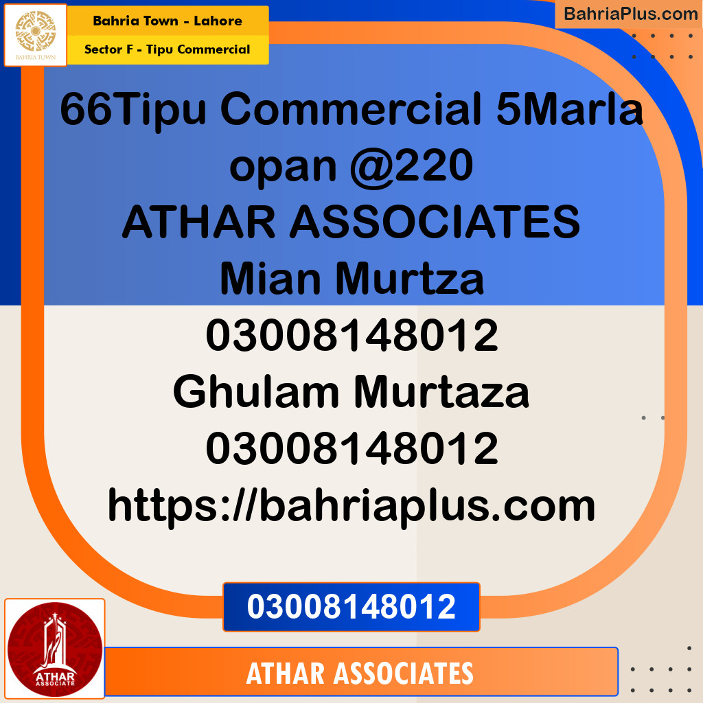 Commercial Plot for Sale in Sector F - Tipu Commercial -  Bahria Town, Lahore - (BP-155147)