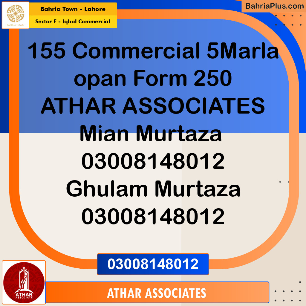 Commercial Plot for Sale in Sector E - Iqbal Commercial -  Bahria Town, Lahore - (BP-155148)