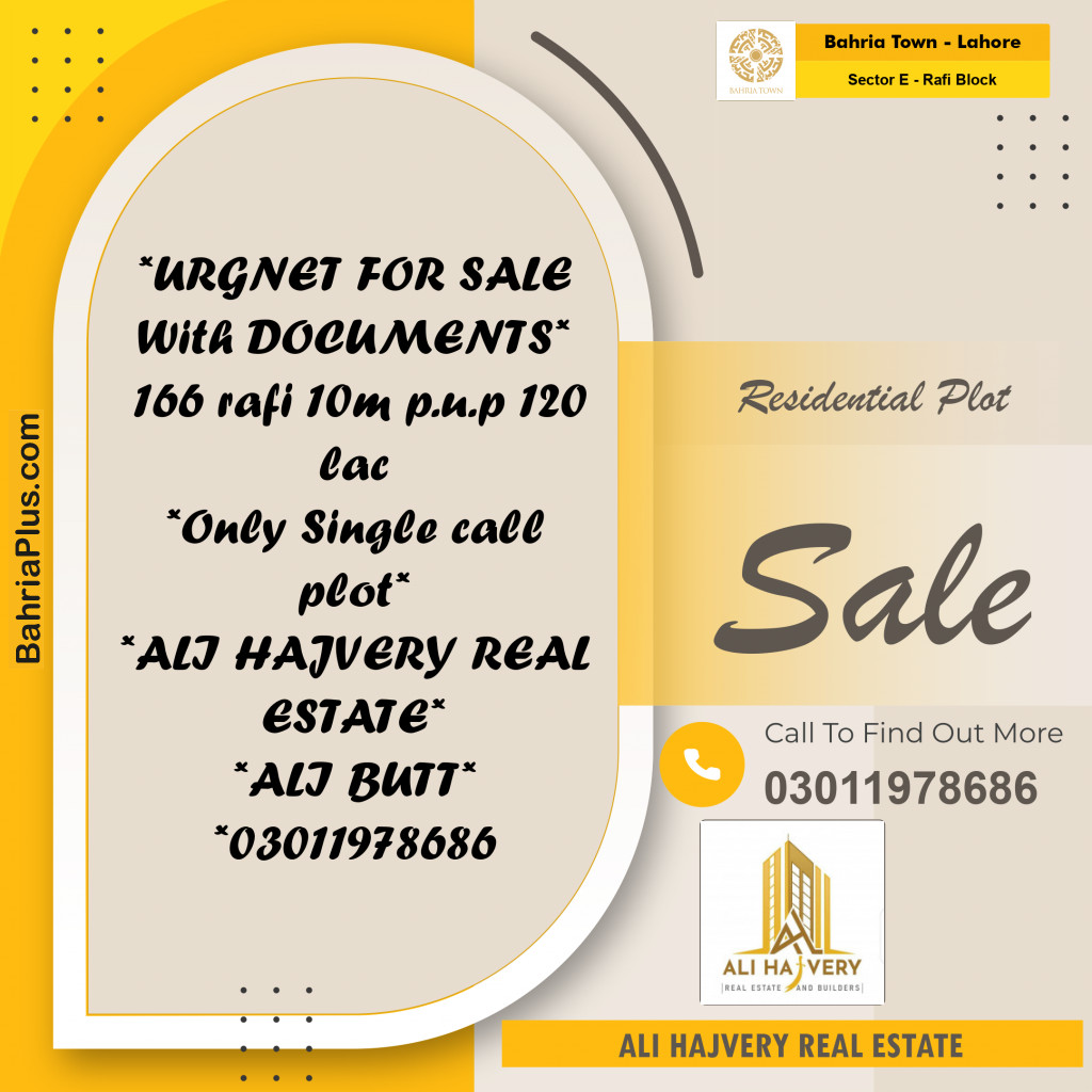 Residential Plot for Sale in Sector E - Rafi Block -  Bahria Town, Lahore - (BP-155158)