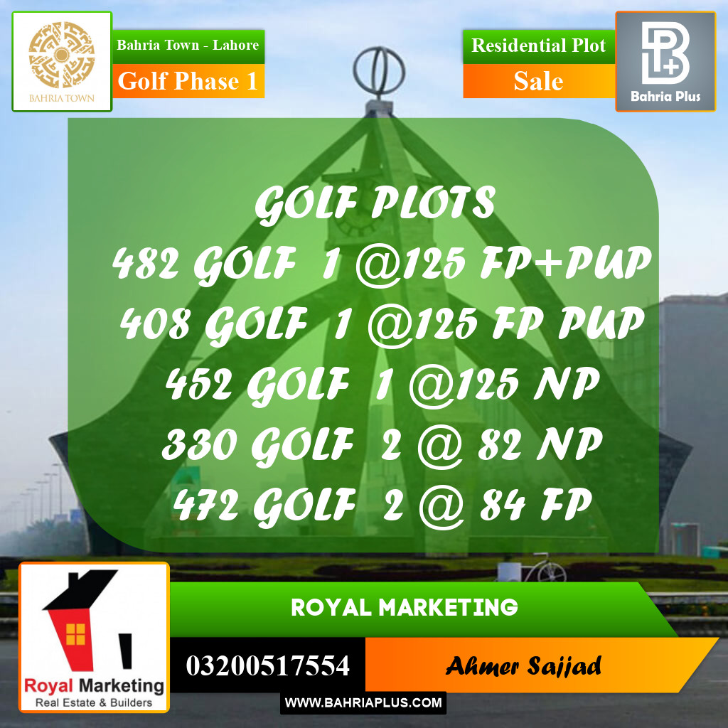 Residential Plot for Sale in Golf Phase 1 -  Bahria Town, Lahore - (BP-155203)
