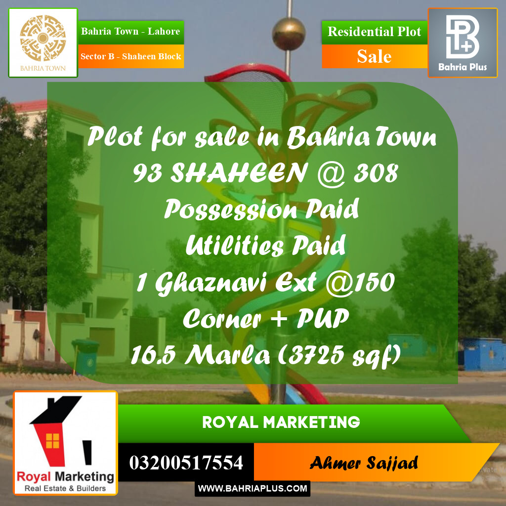 Residential Plot for Sale in Sector B - Shaheen Block -  Bahria Town, Lahore - (BP-155206)
