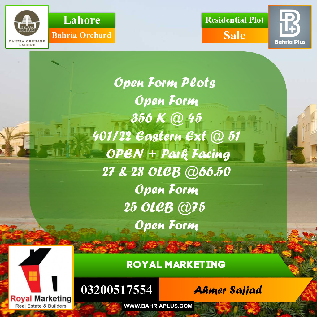 Residential Plot for Sale in Bahria Orchard, Lahore - (BP-155210)