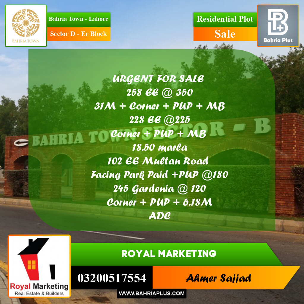 Residential Plot for Sale in Sector D - EE Block -  Bahria Town, Lahore - (BP-155211)
