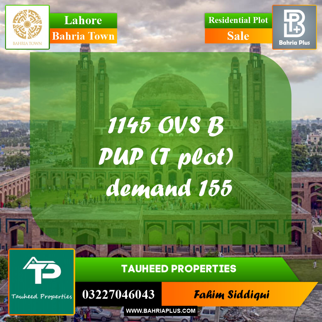 Residential Plot for Sale in Overseas B -  Bahria Town, Lahore - (BP-155231)