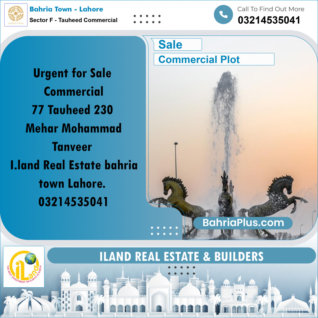 Commercial Plot for Sale in Sector F - Tauheed Commercial -  Bahria Town, Lahore - (BP-155313)